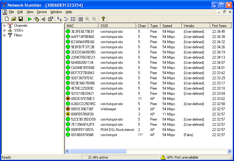 Netstumbler shows the following: